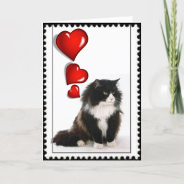 Svartvit kattvalentin helgkort