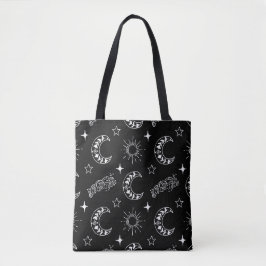 Svartvit kelestial Måne Tote Bag - Mystical Tygkasse