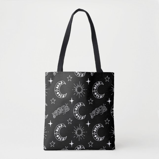 Svartvit kelestial Måne Tote Bag - Mystical Tygkasse (Framsida)