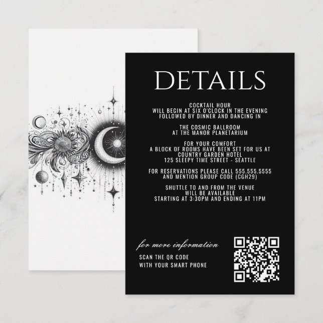 Svartvit kelestial tilläggskort (Fram/baksida)