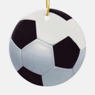 Svartvit keramisk fotbollbollprydnad julgransprydnad keramik