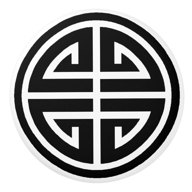 Svartvit kinesisk symbol med runda, keramiska dörr knopp (Framsidan)