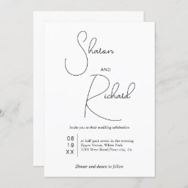 Svartvit kinetisk kalligrafi Qr-kod vit bröllop Inbjudningar