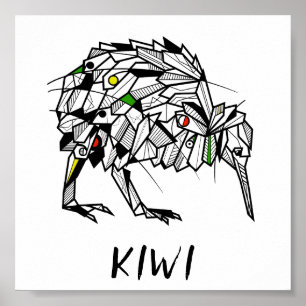 Svartvit kiwi-fågel poster