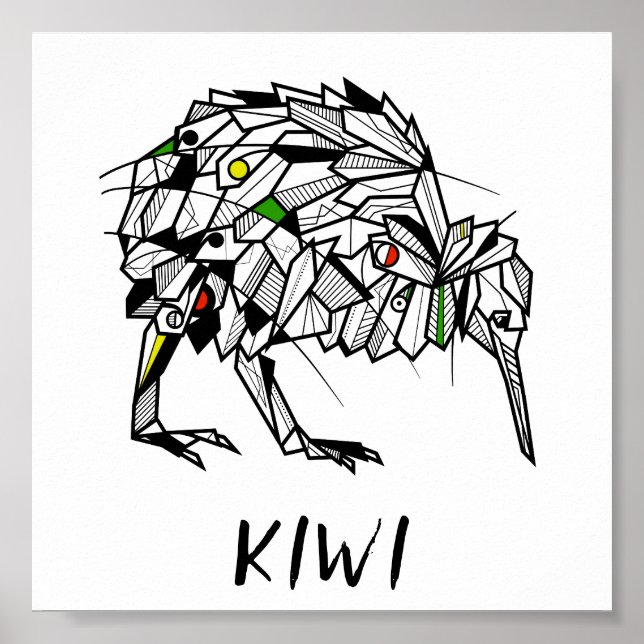 Svartvit kiwi-fågel poster (Framsidan)