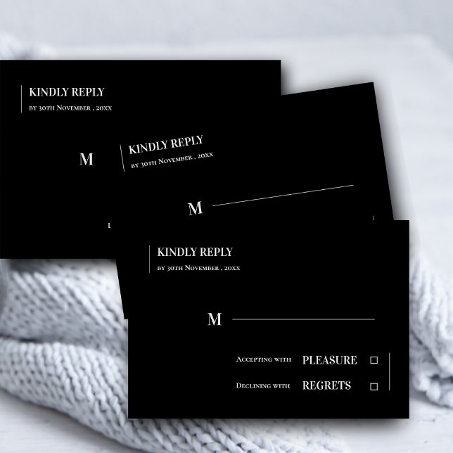 Svartvit klass - minimalistisk Contemporary Bröllo OSA Kort (Black White Classy Minimalist Contemporary Wedding RSVP Card)
