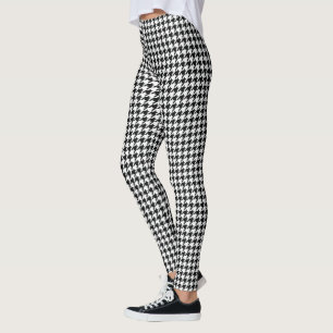 Svartvit, klassisk houndstoppkontroll leggings