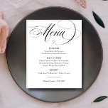 Svartvit | Klassisk italiensk elegance Bröllop<br><div class="desc">Den här eleganten har bröllop-menykortet för svartvit budget klassiskt, gammalt stil med romantisk kalligrafi. Lägg till dina val av middag för nybörjare eller aptisatorer, första kurs, huvudkurs eller entré, och desserter. Ange tonen för din sofistikerade Italien inspirerad till bröllopsmottagning eller repetitionsmiddag, eller möhippa matsalar, med den här klassiska, minimalistiska designen....</div>