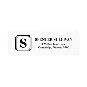 Svartvit, klassiskt monogram-Adressetiketter Returadress Etikett