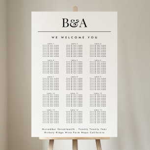 Svartvit, klassiskt monogram, sittdiagram i Bröllo Poster