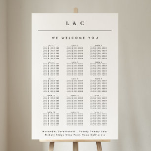 Svartvit, klassiskt monogram, sittdiagram i Bröllo Poster