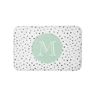 Svartvit konfetti-punkter Mint Monogram badmatt Badrumsmatta