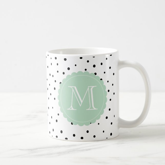 Svartvit konfetti-punkter Mint Monogram Mugg (Höger)