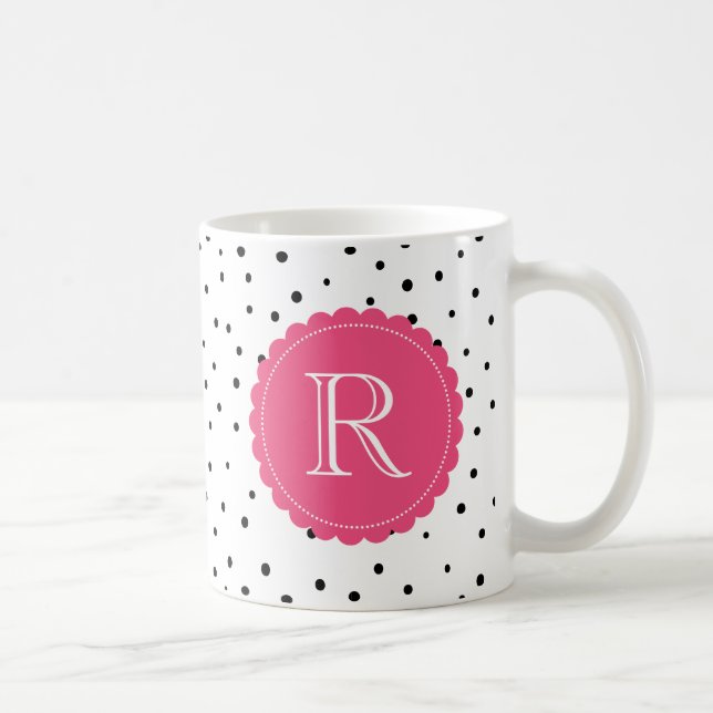 Svartvit konfetti-punkter Mönster Monogram Mugg (Höger)