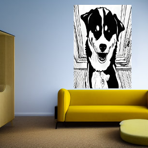 Svartvit konst av en hund AI Art Poster