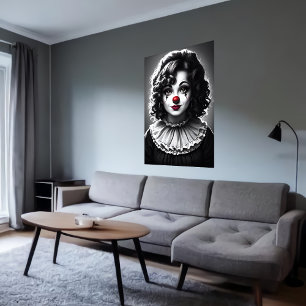 svartvit konst Female Clown   AI Art Poster