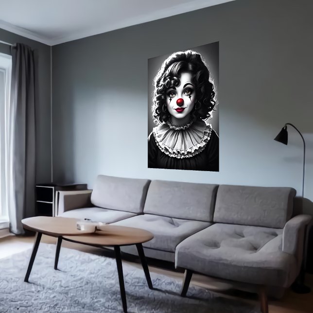 svartvit konst Female Clown | AI Art Poster (Skapare uppladdad)