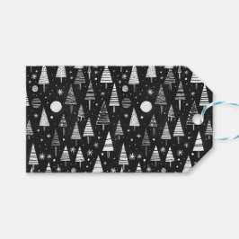 Svartvit konst Julgranar och prydnadsföremål Presentetikett