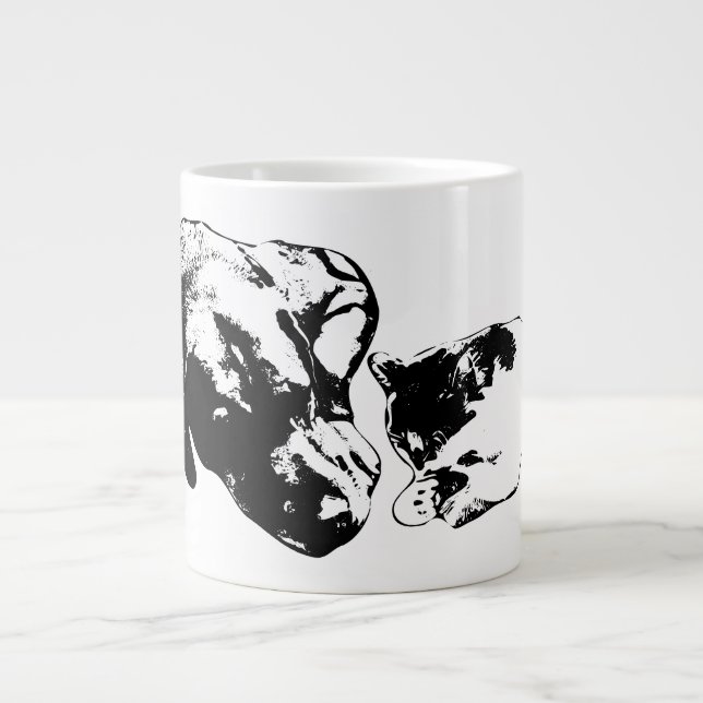 Svartvit konst Mugg i hund- och kattåterställning Jumbo Mugg (Framsidan)