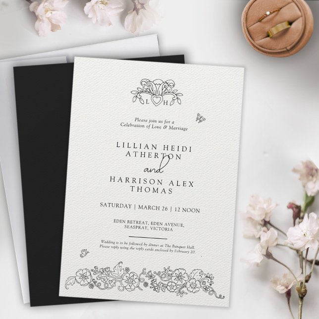 Svartvit konst vår Fleur de lis bröllop Inbjudningar (Skapare uppladdad)