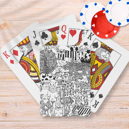 Svartvit konst vilda djur Hand plockade Casinokort