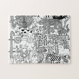 Svartvit konst vilda djur Hand plockade Pussel