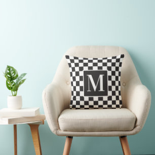 Svartvit kontrollpanel Mönster Monogram Kudde