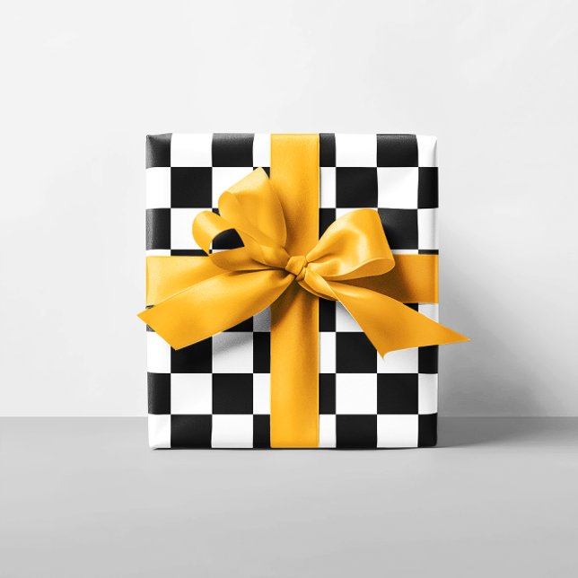 Svartvit kontrollpanel presentpapper (Black and White Checkerboard Wrapping Paper)