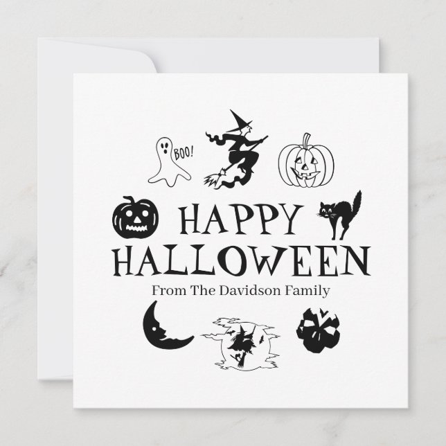 Svartvit kort för happy halloween (Framsida)