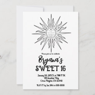 Svartvit korvsikal Sol Celestial Sweet 16 Inbjudningar