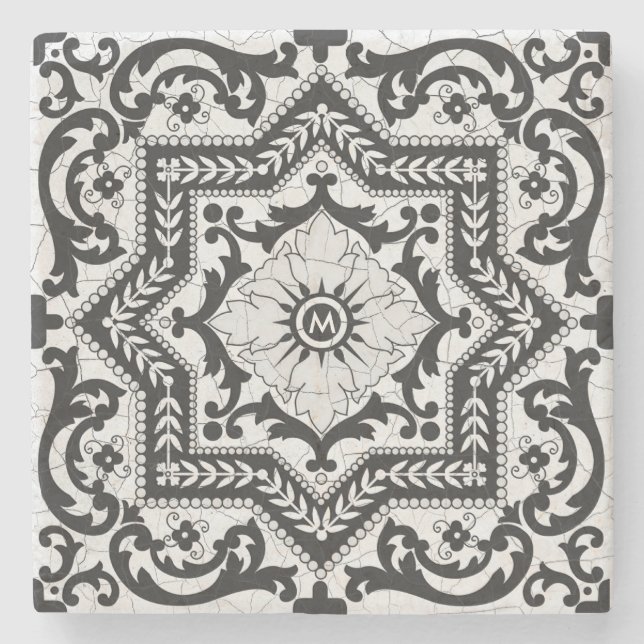 Svartvit krackad keramisk Stil Azulejo Stenunderlägg (Framsidan)