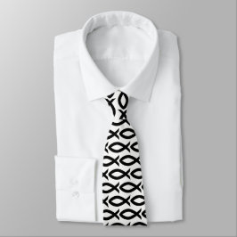 Svartvit kristen fisksymbol Necktie Slips
