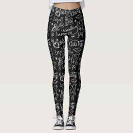 Svartvit krita Bröllop Leggings
