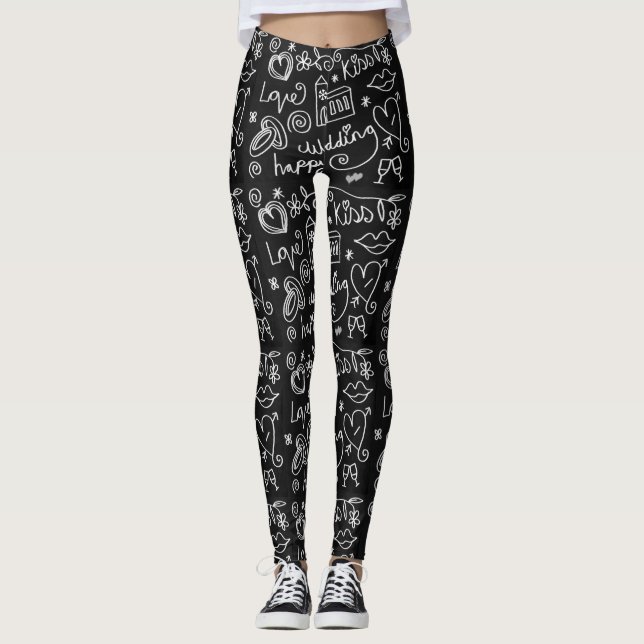 Svartvit krita Bröllop Leggings (Framsida)