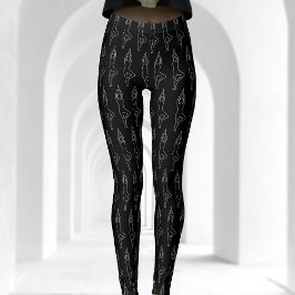 Svartvit kritkontur Yoga Pose Mönster Leggings
