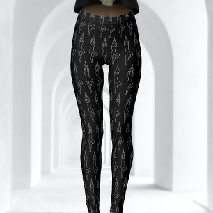 Svartvit kritkontur Yoga Pose Mönster Leggings