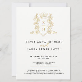 Svartvit krona och svartvit bröllop guld på vitt inbjudningar