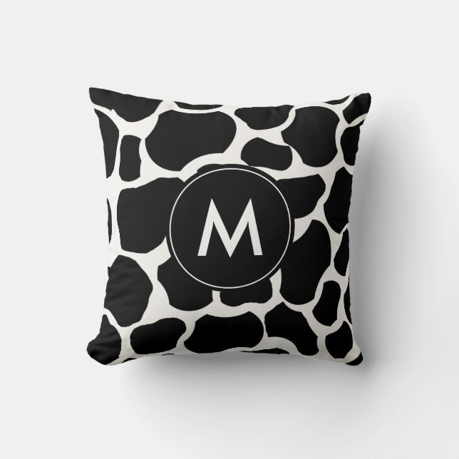 Svartvit kummel Mönster Monogram Kudde (Framsida)