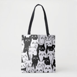 Svartvit kute Doodle Tote Bag - Snyggt Tygkasse