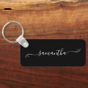 Svartvit kute Namnteckning Namn Long Nyckelring