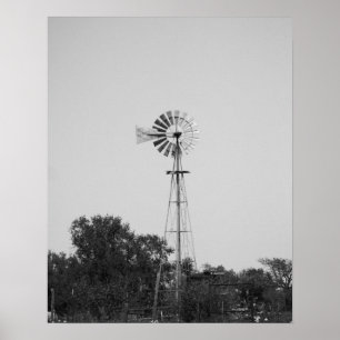 Svartvit Kvarn i Texas Fält 16 x 20 Poster