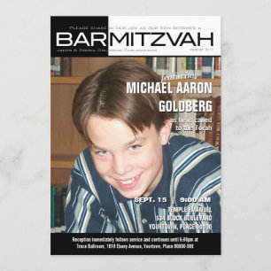 Svartvit kvarterpubMitzvah tidskrift Inbjudningar