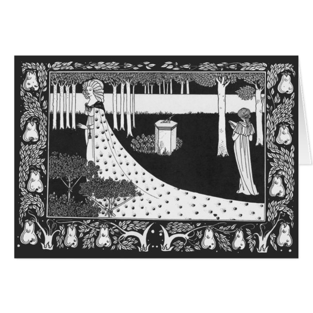 Svartvit kvinna för Beardsley art nouveau Hälsningskort (Framsidan Horizontal)