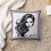 Svartvit kvinna Porträtt Dekorativ kudde