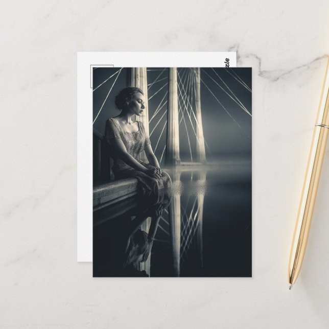 Svartvit kvinna vid exponering för Dubbla i Bridge Vykort (Fram/Back In Situ)