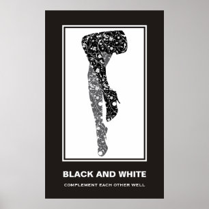 Svartvit kvinnas blommigt ben-motivation poster