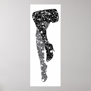 Svartvit kvinnas blommönster ben poster