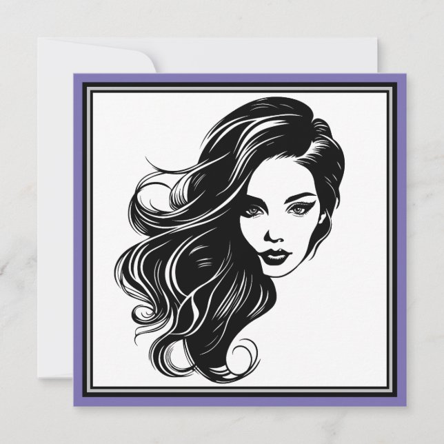 Svartvit kvinnligt hälsningskort Porträtt Kort (Framsida)
