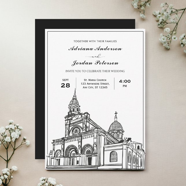 Svartvit kyrka Bröllop Inbjudningar (Skapare uppladdad)