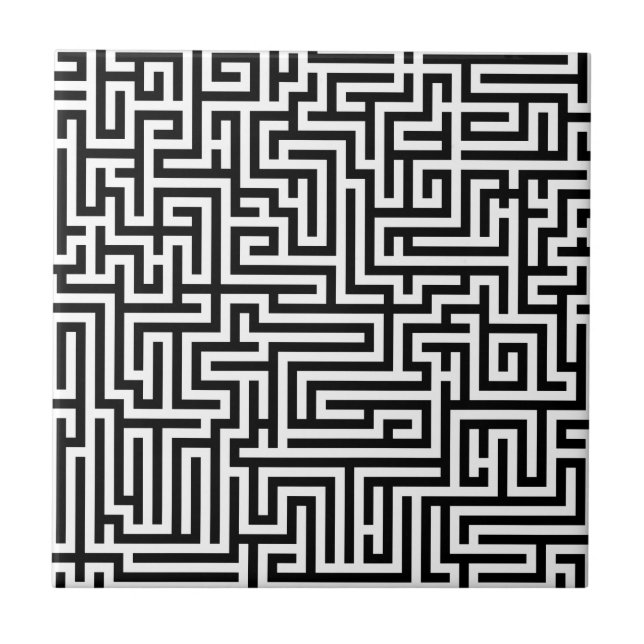 Svartvit labyrintmaze kakelplatta (Framsidan)